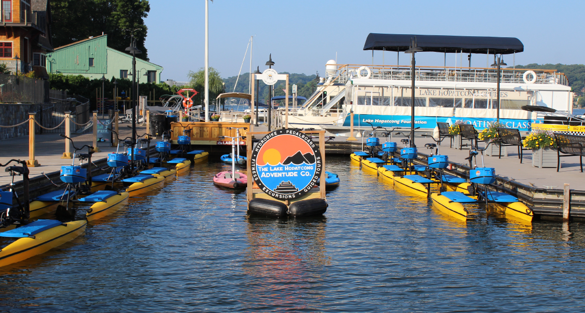 Hydrobikes at the dock ready for use.